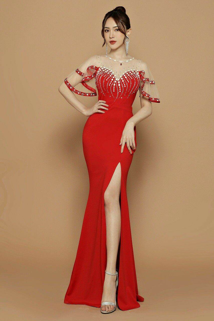 Đầm dạ hội tay loe hai tầng