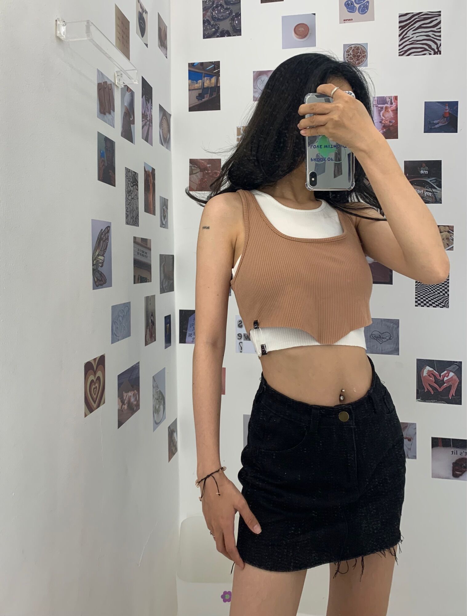 Sp001135 set áo tank top nâu trắng
