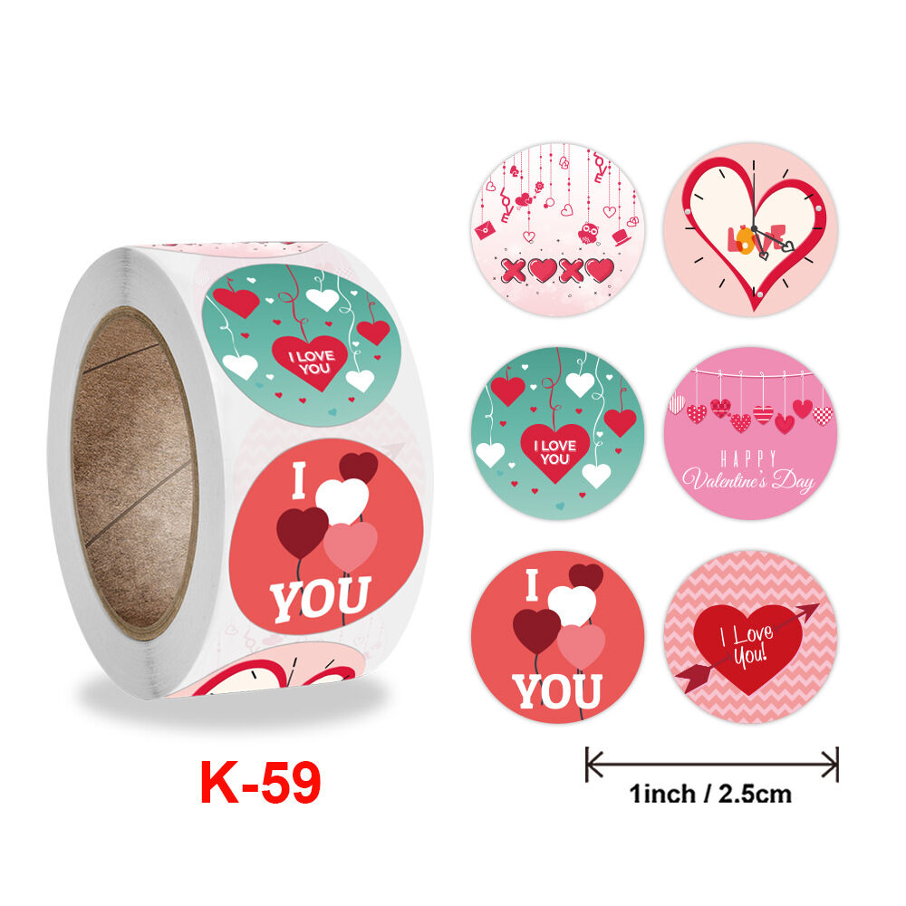 Cuộn 500 tem Sticker  Valentine in màu tự dính 2.5cm