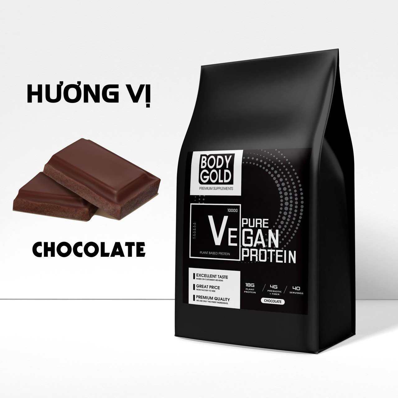 Protein Thực Vật- Sữa Tăng Cân - Tăng Cơ-  Pure Vegan Protein Body Gold Túi 1kg + Tăng Bình Lắc