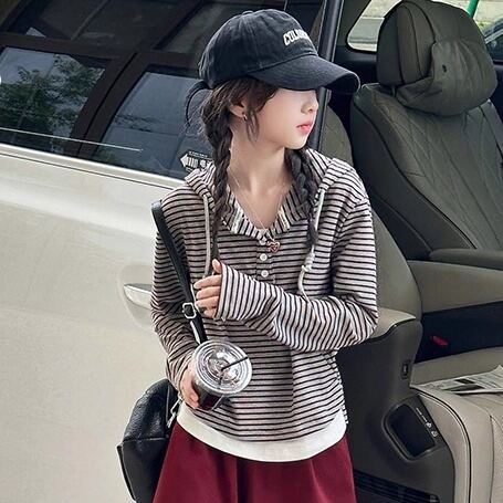 Long Sleeve Girls' T-Shirt Hoodie Appearance Two-Piece Design - 5