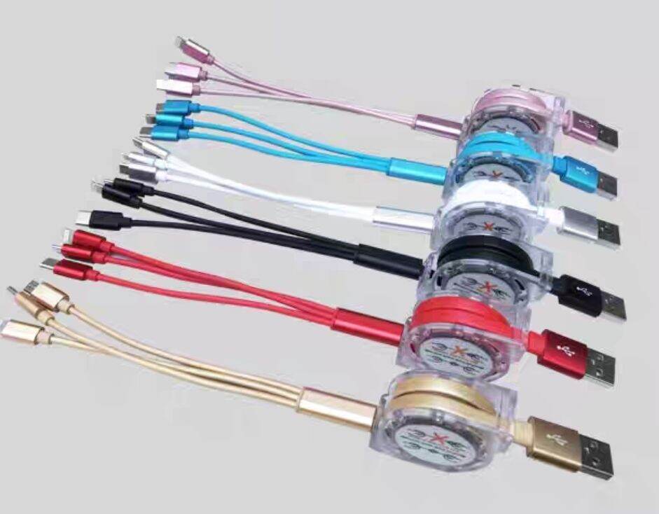 Sạc nhanh điện thoại dây rút đầu USB đa năng 3 đầu s[30 NGÀY ĐỔI TRẢ] Dây cáp sạc đa năng 3 đầu - Ip Lightning - Micro USB - Type Cạc