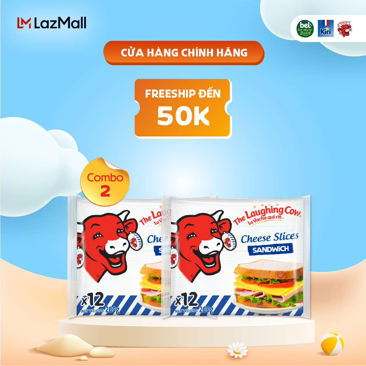 Combo 2 Phô mai Lát Con Bò Cười Sandwich 200GX32