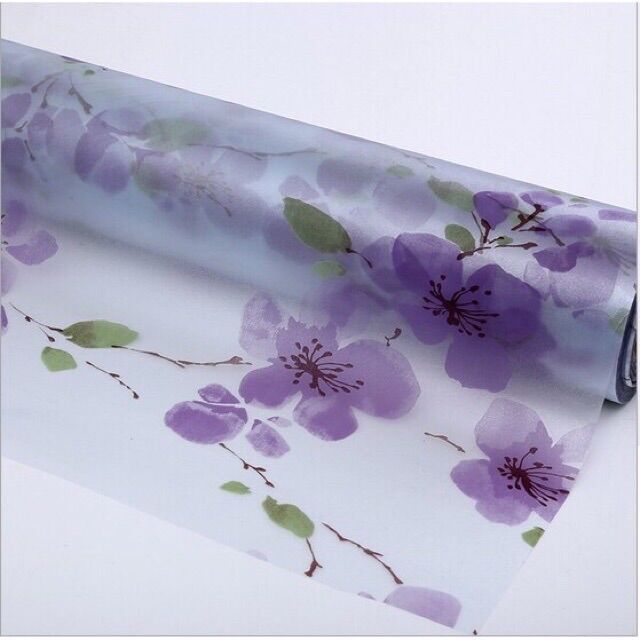 [Combo 90cm*5md) Tấm phim dán kính cửa sổ hoa đào tím keo sẵn bóc dán