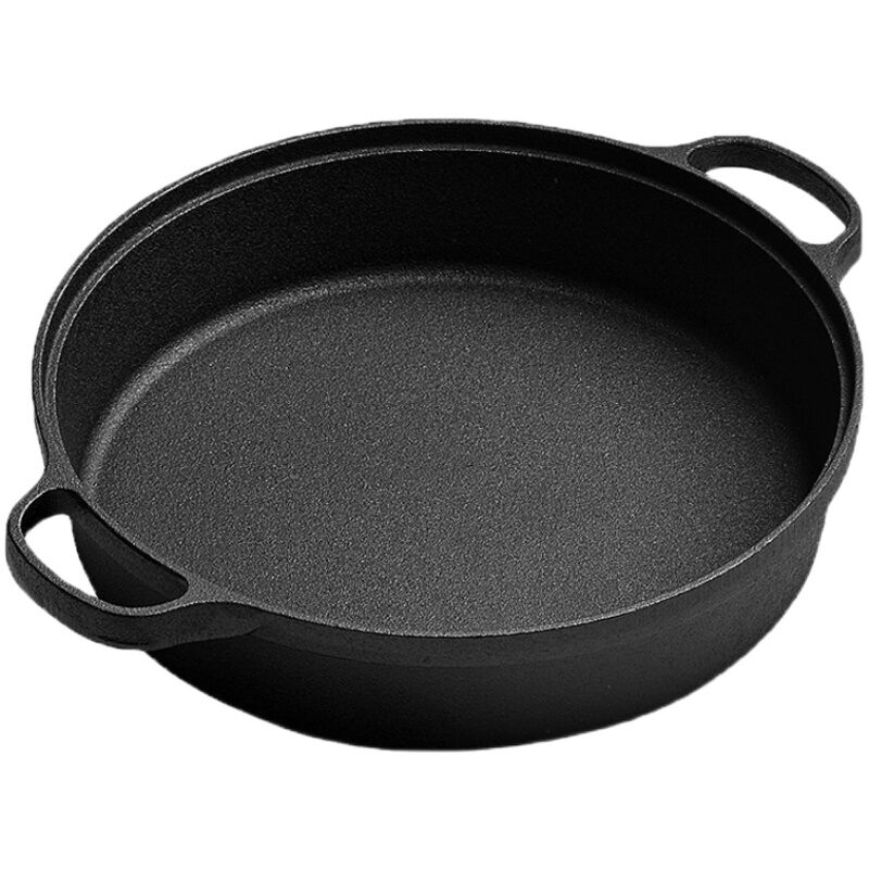 Chảo đáy bằng gang dày 31/35cm chảo chiên sâu lòng nước nồi bánh kếp gia dụng chảo chống dính không tráng chảo chiên