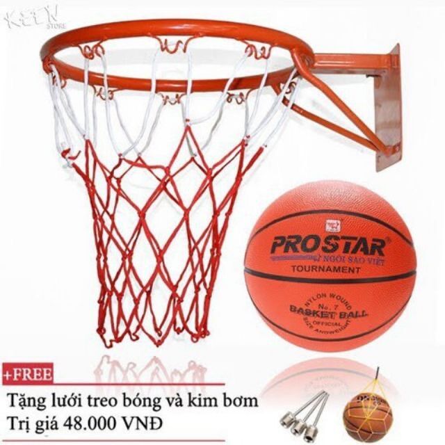 Combo khung bóng rổ 40cm kèm bóng rổ số 6 ( tặng kèm lưới và kim bơm)