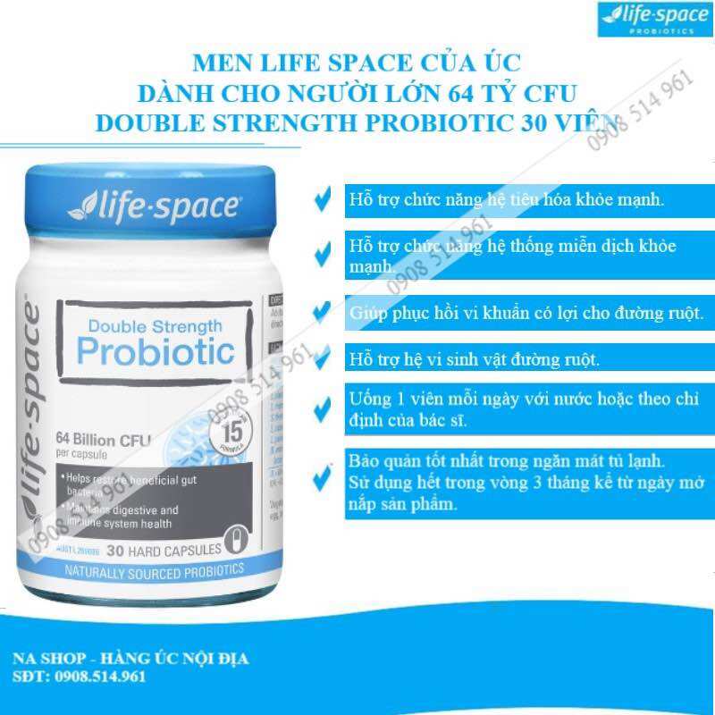 Men vi sinh úc cho người lớn life space probiotic 64 tỷ lợi khuẩn, 20-30 viên
