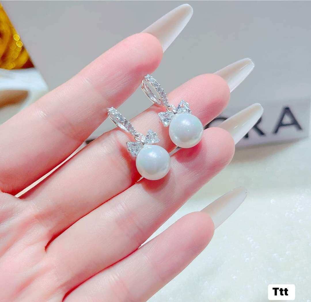 Bông tai bạc khuyên tròn hình nơ gắn trai chất liệu bằng bạc MS007