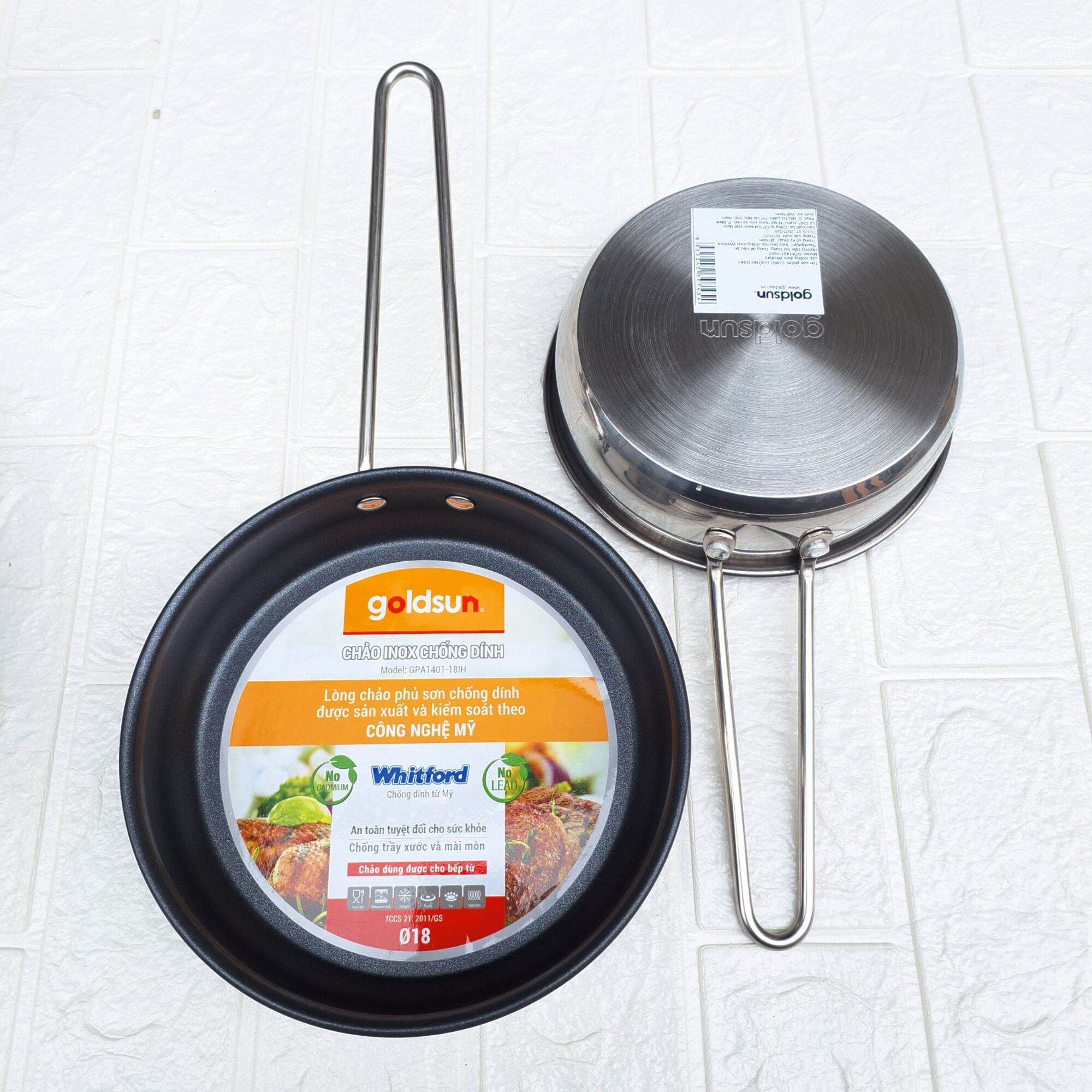 Chảo inox 3 đáy Goldsun 1401. Dùng bếp từ