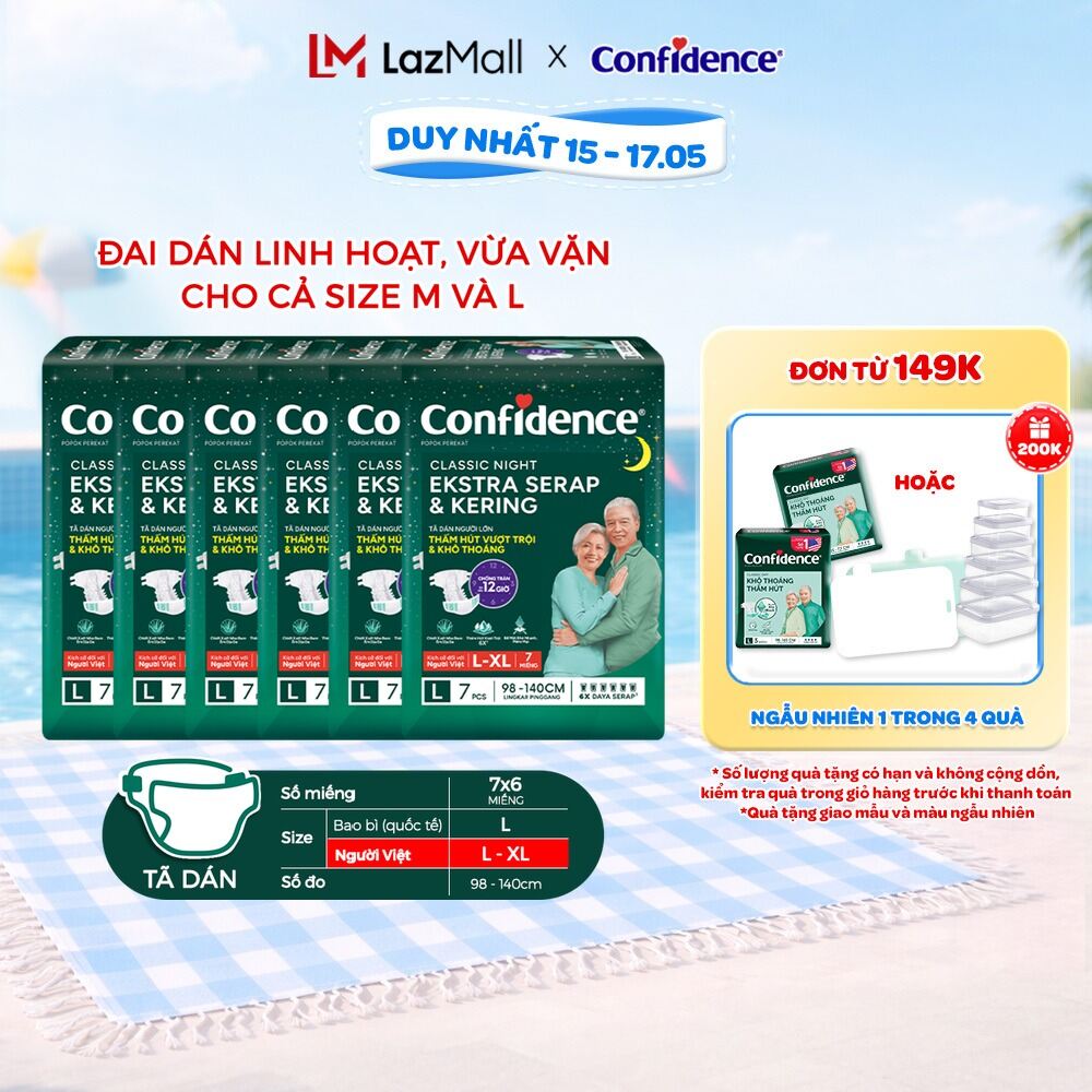 Combo 6 Tã dán ngưới lớn Confidence Thấm Hút Vượt Trội  Khô Thoáng M-L 8M/L-XL 7M