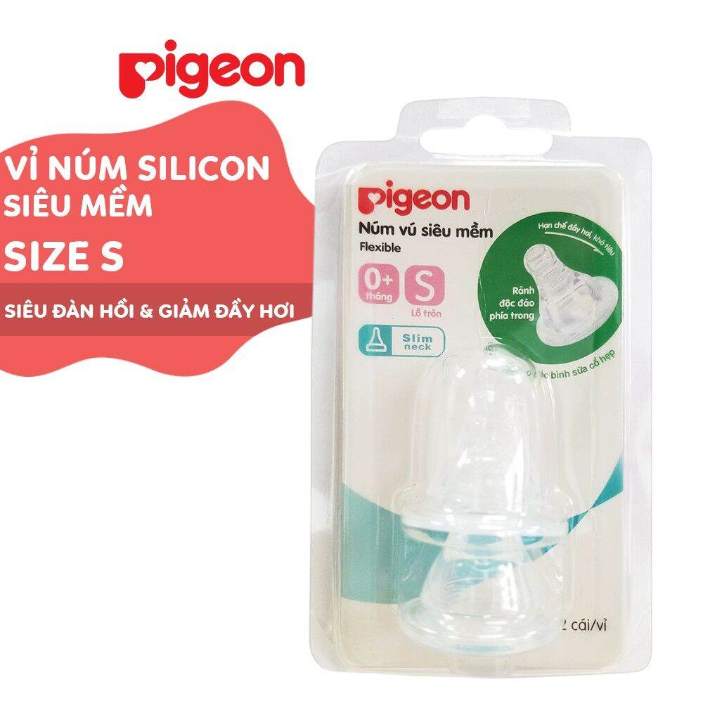 Núm vú cổ hẹp Pigeon vú vúm Silicone Siêu mềm (2 cái /1 Vĩ)