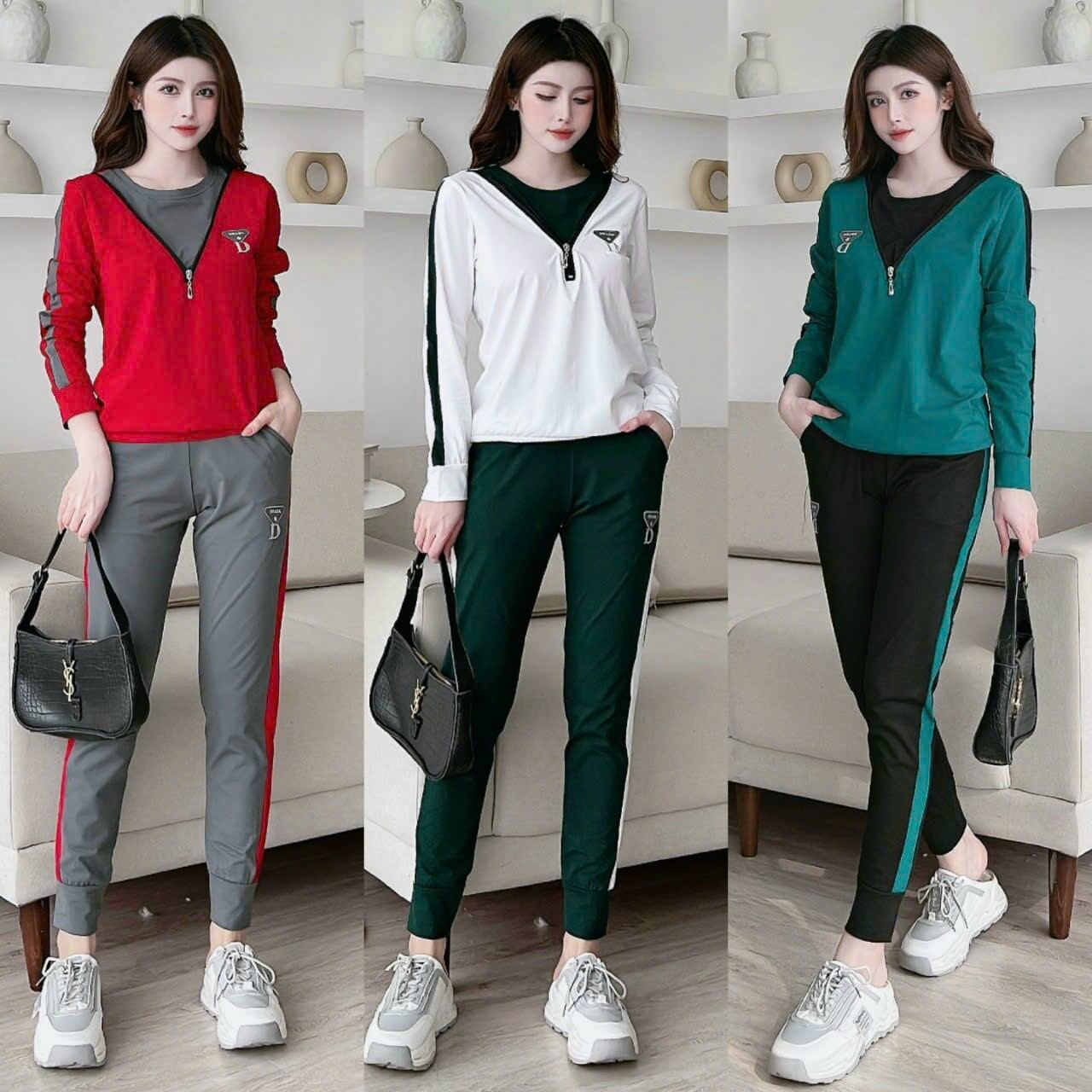 Bộ đồ thể thao nữ thu đông phối màu cao cấp