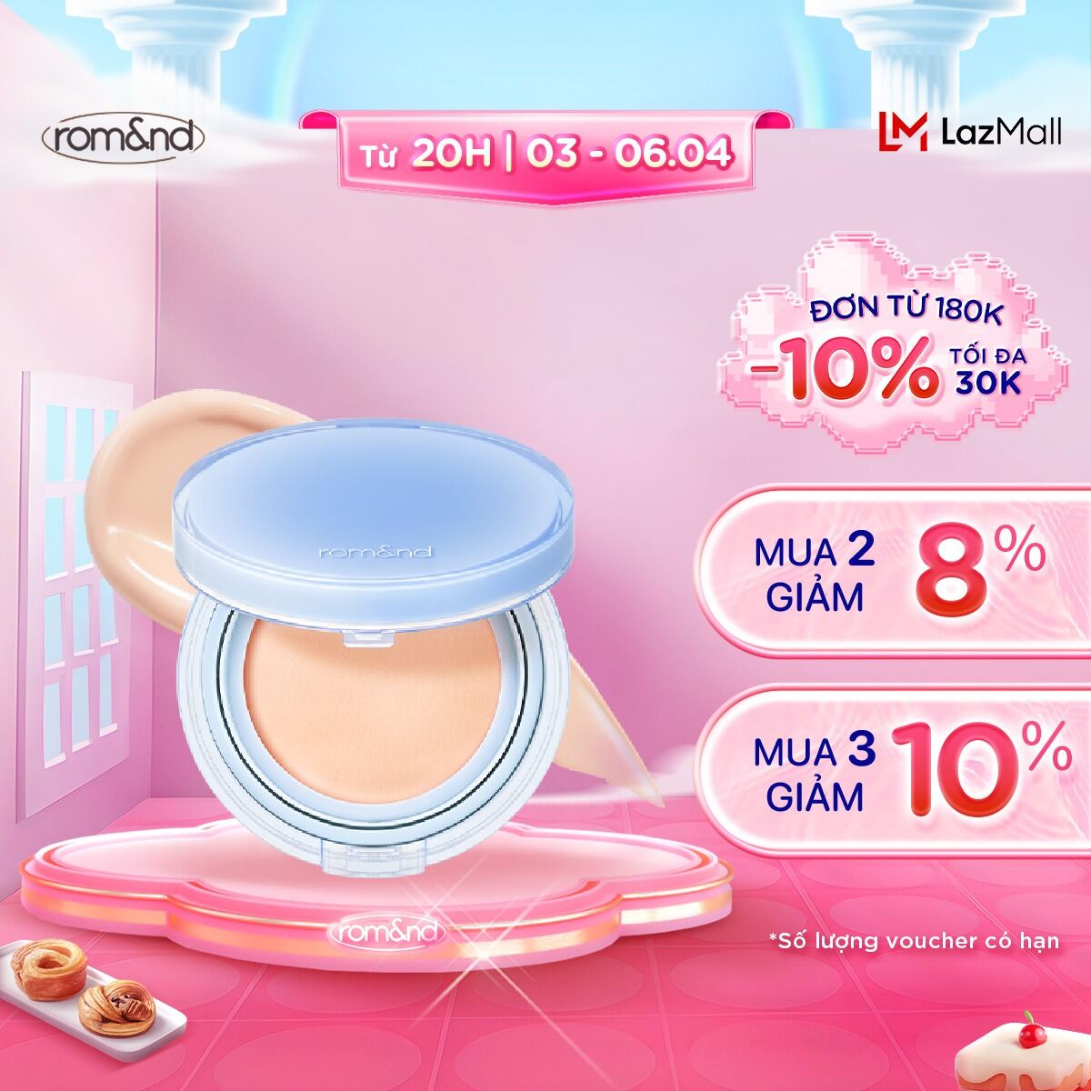 [Rom&nd] [Ve-easy] Phấn Nước Cho Da Căng Bóng Romand Bare Water Cushion 20g