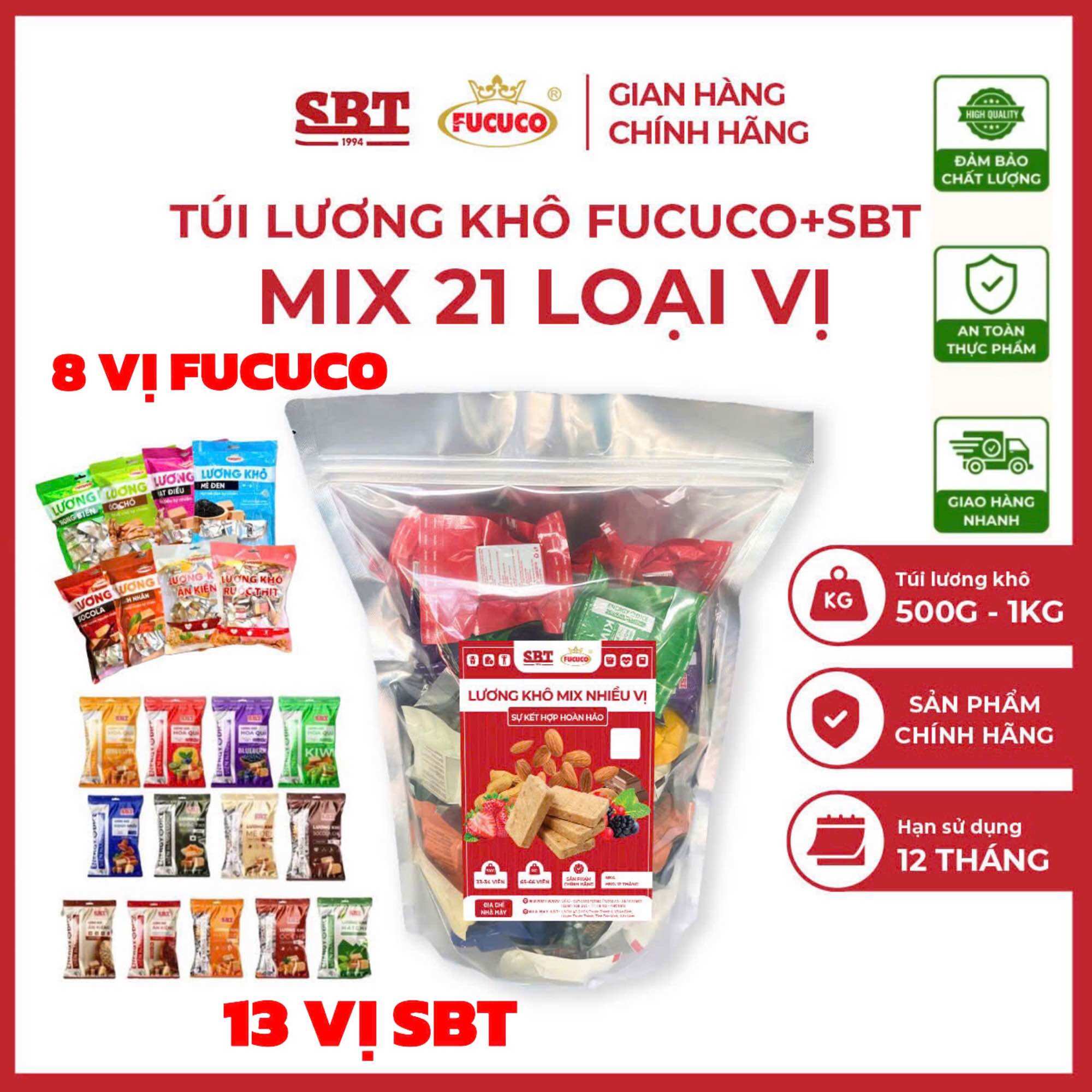 TÚI LƯƠNG KHÔ FUCUCO+SBT 1KG.MIX 16VỊ.SẢN PHẨM CHÍNH HÃNG.
