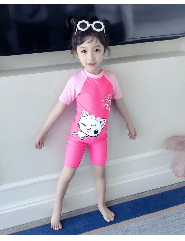 Bộ bơi bé gái liền quần màu Hồng