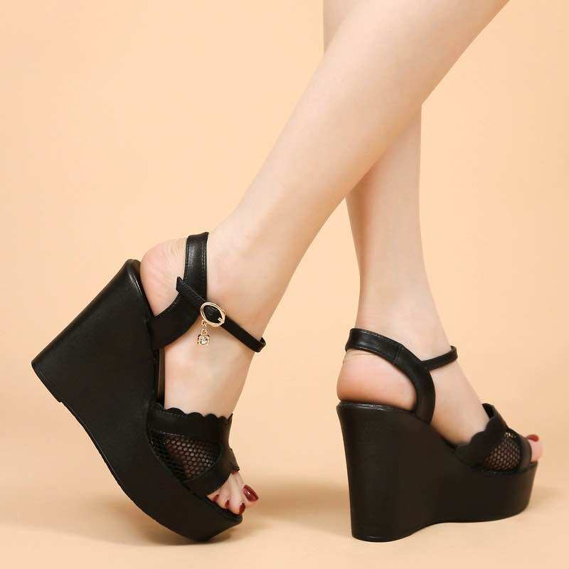 Sandal cao gót quai phối lưới(12p)