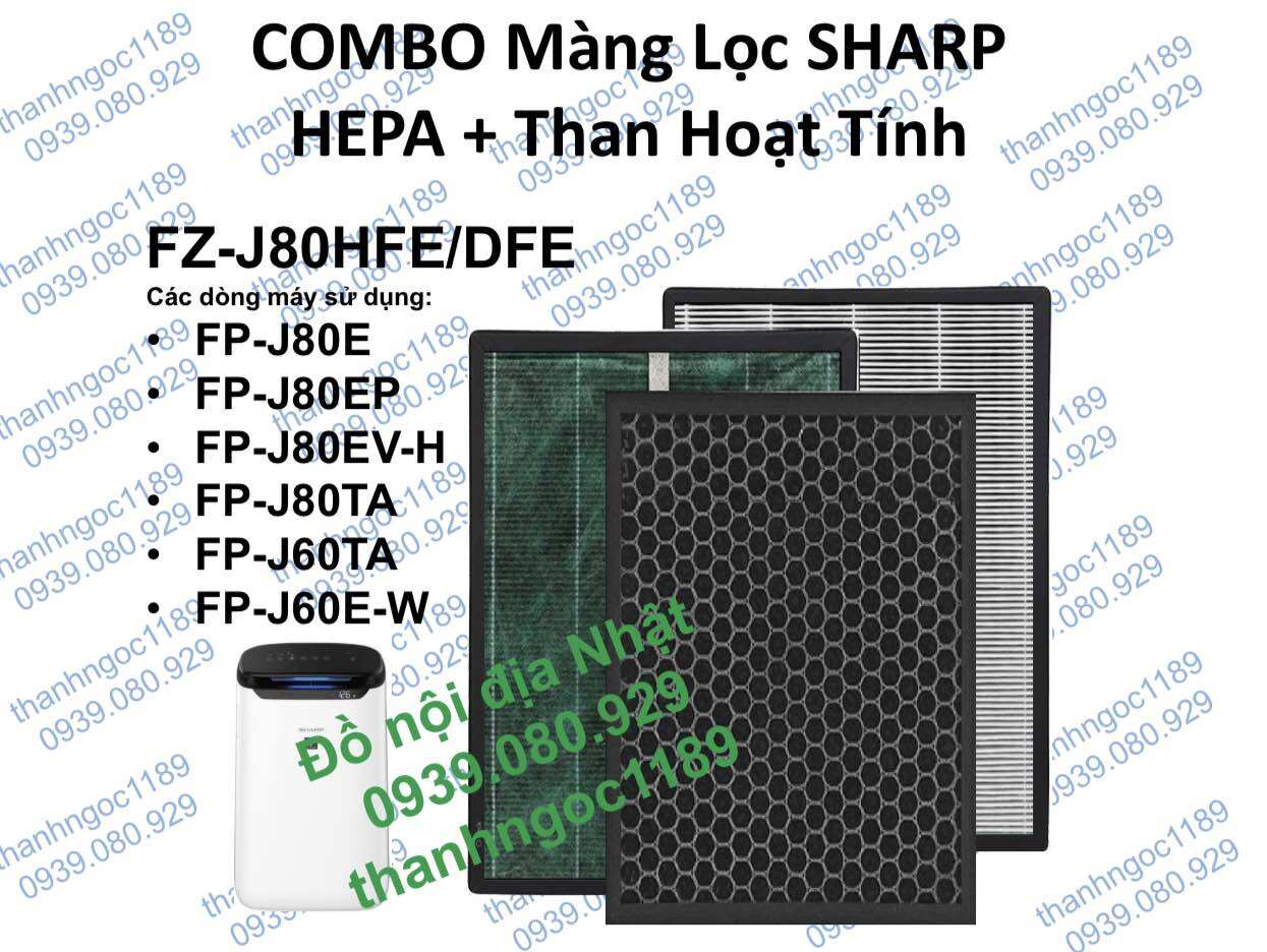 Combo màng lọc Hepa+ Than hoạt tính Shap FP-J60E-W và FP-J80EV-H ( FZ-J80HFE)
