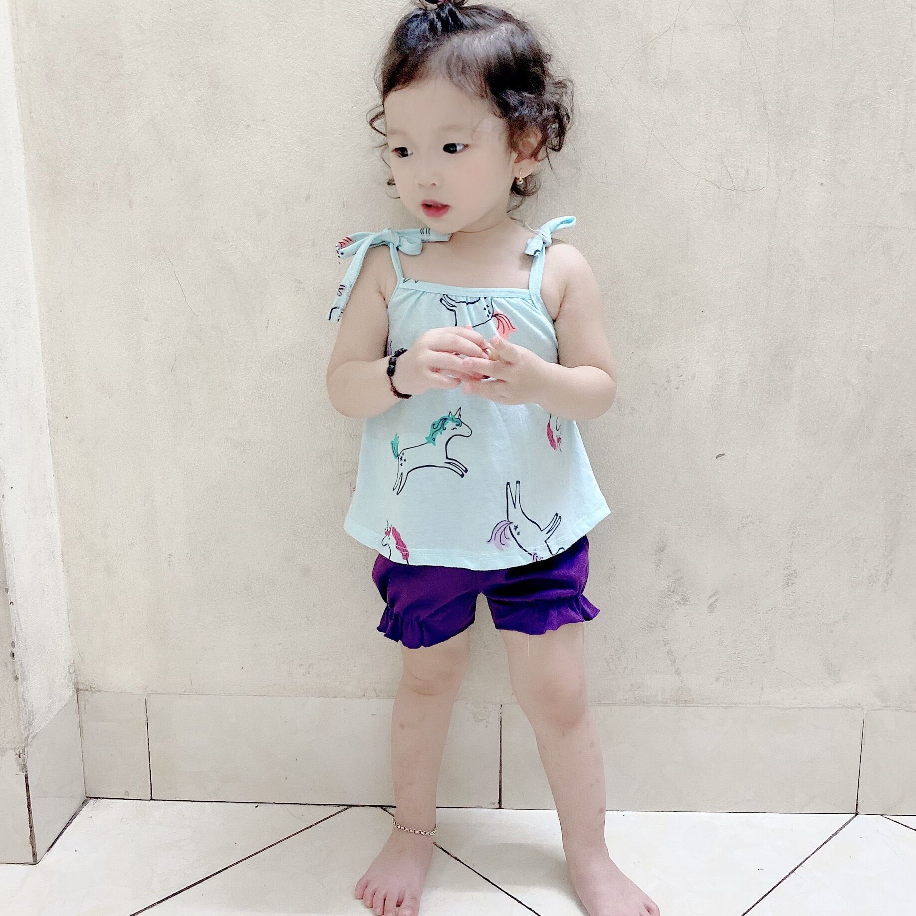 Đồ bộ 2 dây thắt nơ bé gái