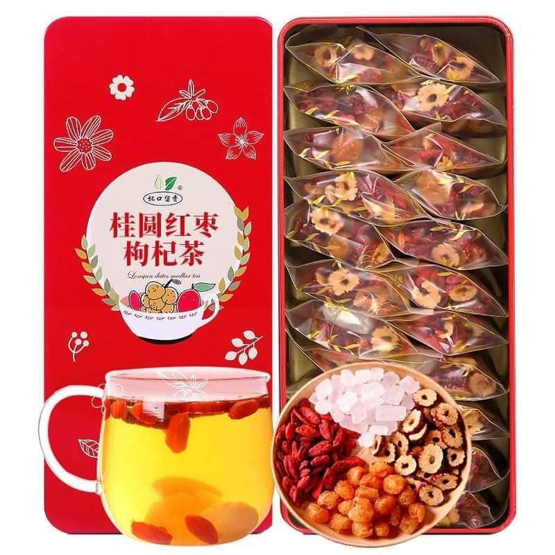 Trà nhãn nhục táo đỏ kỷ tử ( hộp 18 gói , bổ máu , đẹp da ,da hồng hào )