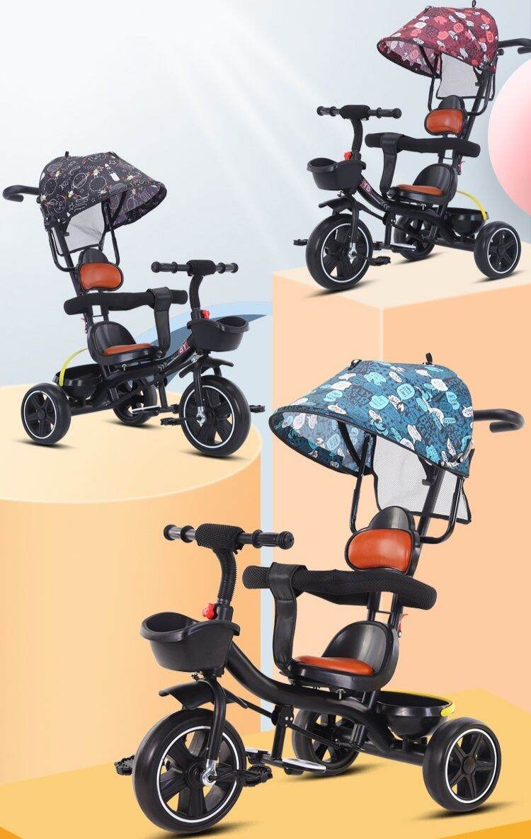 Xe đẩy 3 Bánh Tay Đẩy Bàn Đạp ghế da có mái che Senmysan