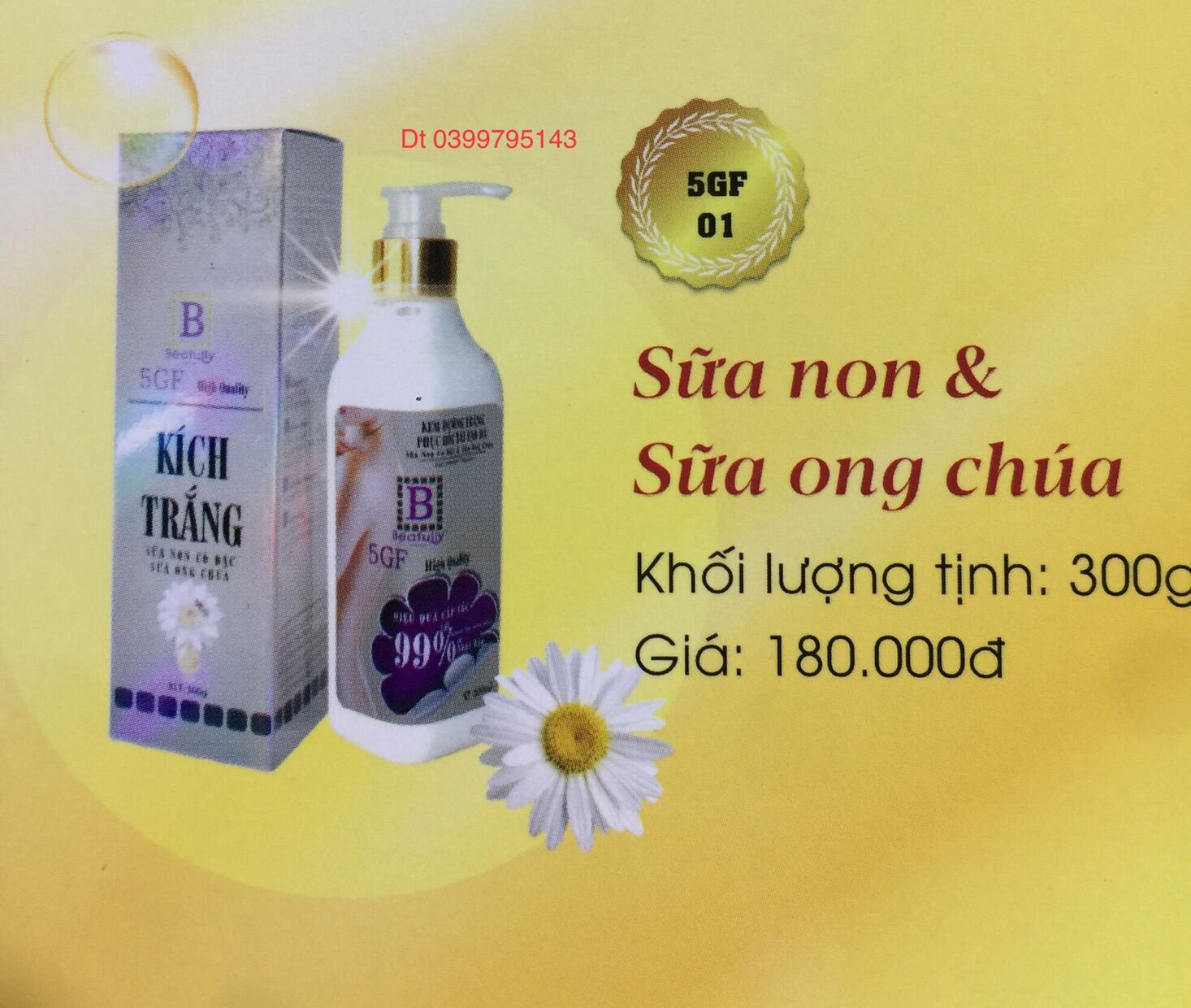 [Hcm]Kem Kích Trắng 5Gf Sữa Non & Sữa Ong Chúa(300G)