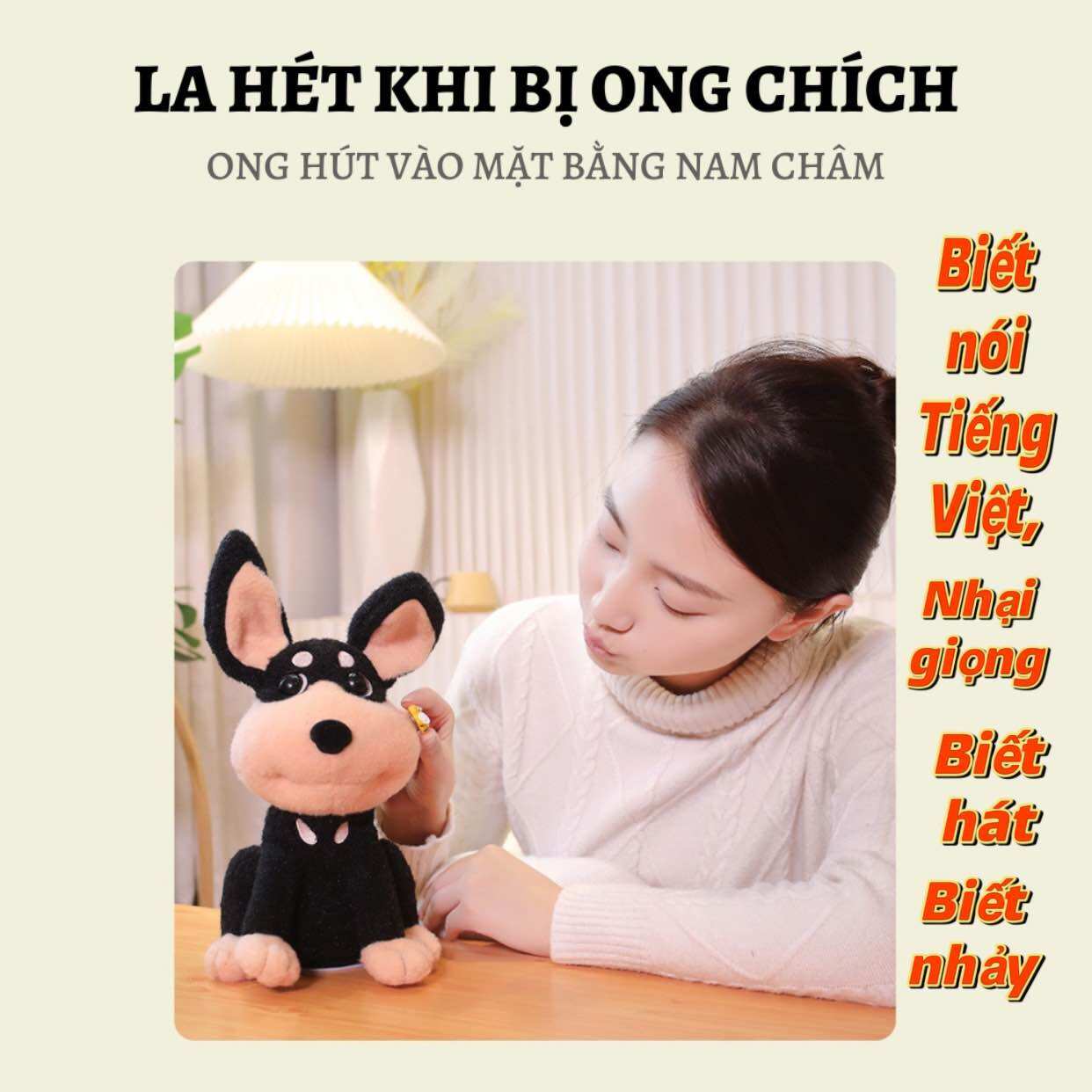 Chó sợ ong chích nhồi bông, cún con sợ ong đốt nhồi bông biết hát và nhái giọng nói tiếng việt