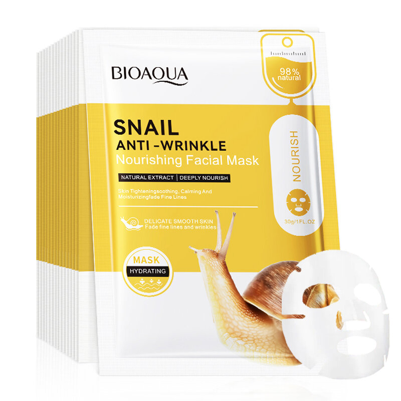 10pcs Bioaqua Ốc mặt nạ giữ ẩm làm sáng chống lão hóa chống nhăn chăm sóc da mặt nạ mặt tấm mặt nạ chăm sóc da