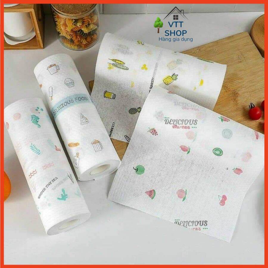 Giấy cuộn đa năng lau bếp hoạ tiết cuộn 40 tờ siêu dai