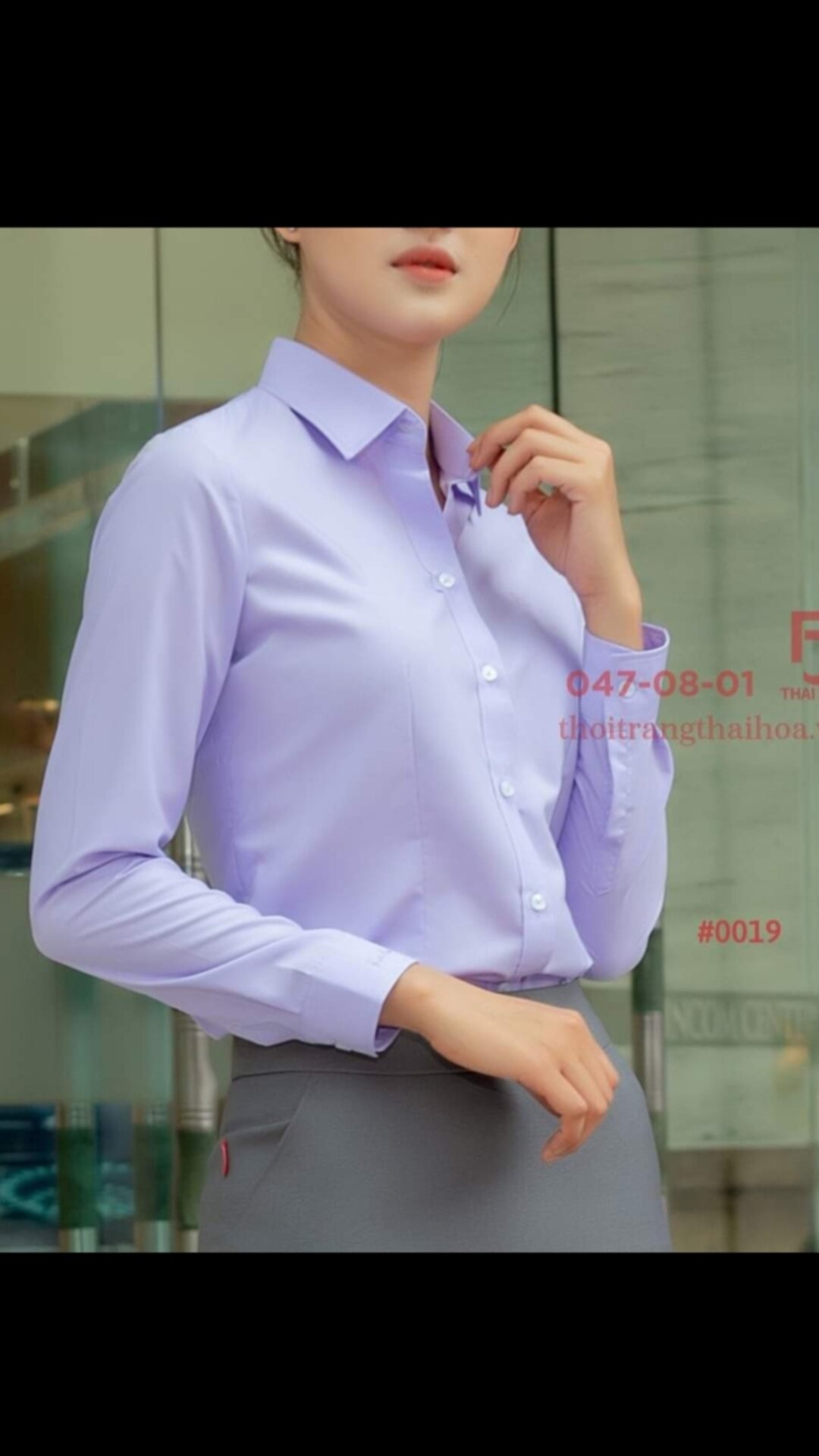 áo sơ mi nữ Thái Hòa màu tím cà vải kate