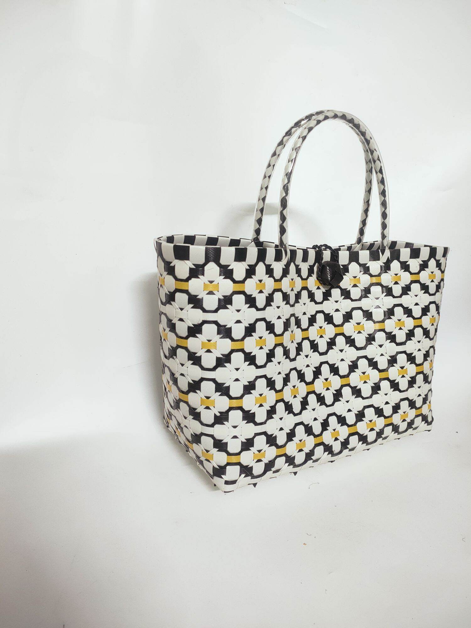 Giỏ đan tay hoa mai nhiều màu, size trung 27cm, làn đi chợ, chụp ảnh