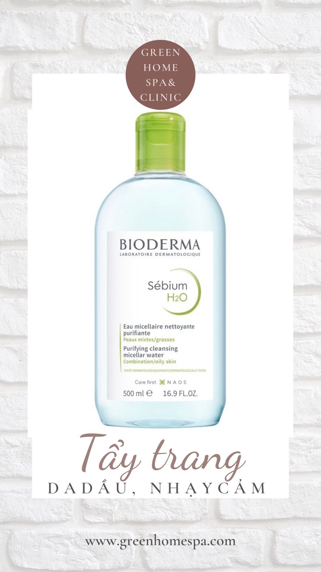 Nước tẩy trang làm sạch da dầu, mụn Bio Pháp 500ml, Green Home Spa&Clinic được phân phối chính hãng