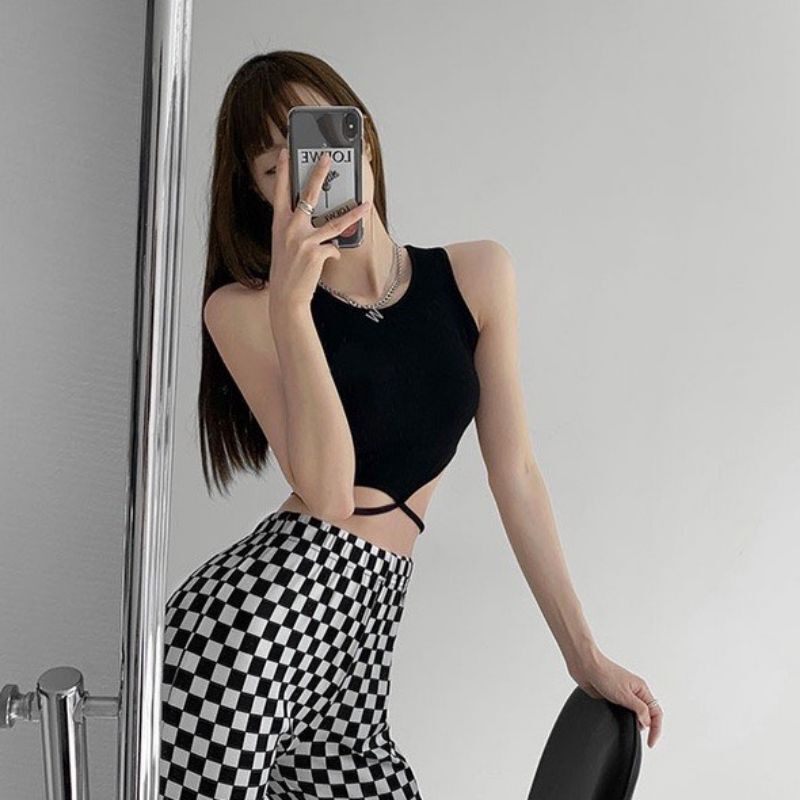 Áo croptop ba lỗ cột dây