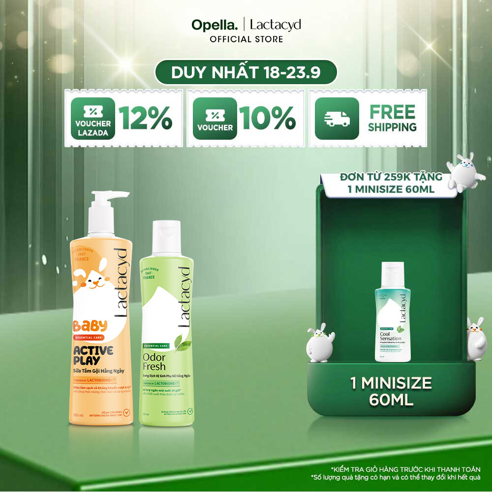 Bộ 2 Dung Dịch Vệ Sinh Phụ Nữ Lactacyd Odor Fresh 250ml + Sữa Tắm Gội Trẻ em Lactacyd Active Play 500ml