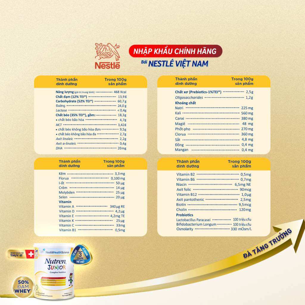 Date 10/2024-Sữa Nutren Junior Thụy Sĩ 800 g