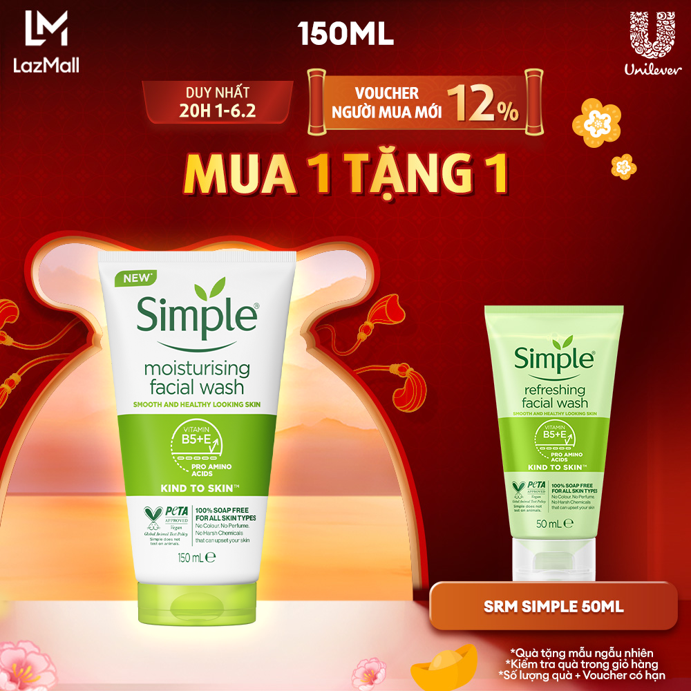 Sữa rửa mặt Simple sạch sâu hiệu quả - cho da thường 150ml [CHÍNH HÃNG ĐỘC QUYỀN] [DIỆN MẠO MỚI]