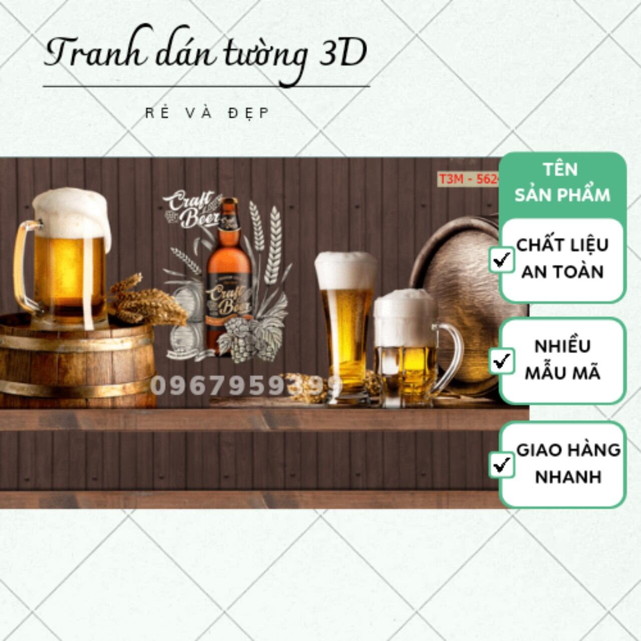Tranh dán tường 3D tranh dán quán Bia