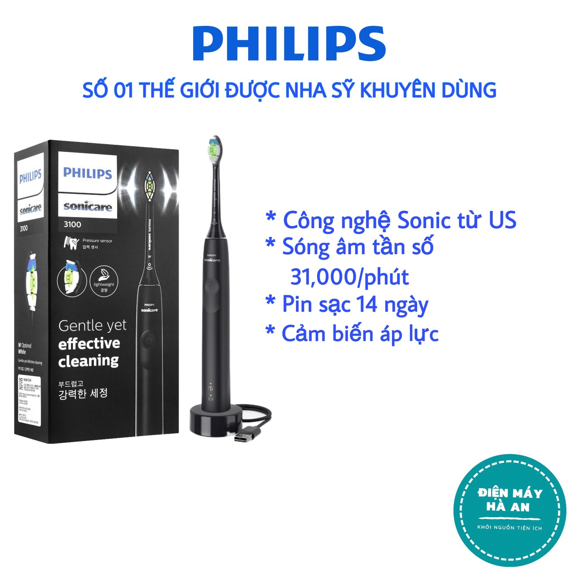 Bàn chải điện chính hãng Philips sonicare 3100series HX3671/54 - Bảo hành chính hãng 2 năm