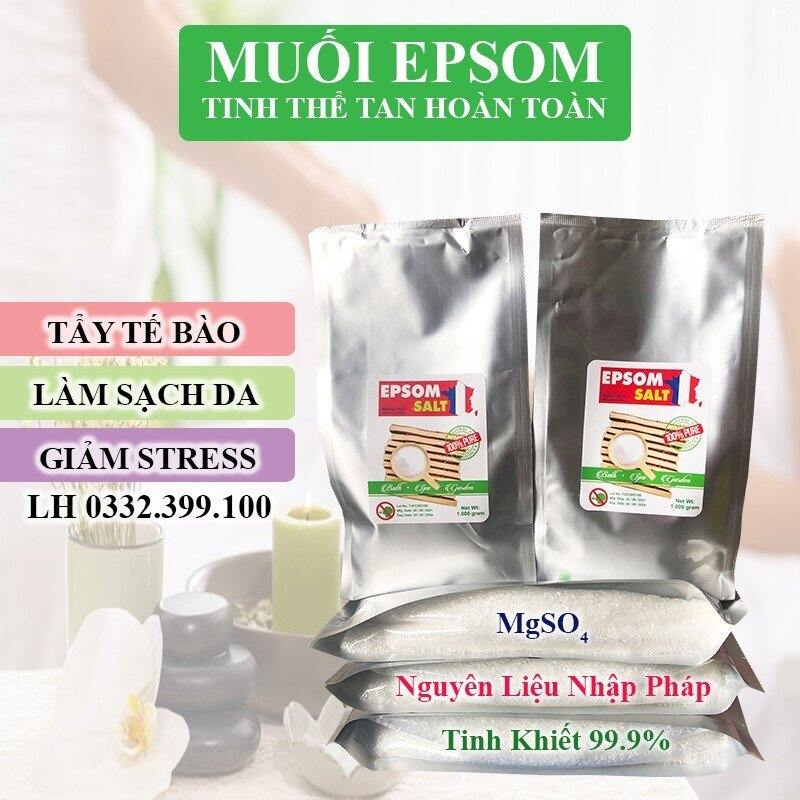 Muối Epsom Salt , Muối Tẩy tế bào toàn thân, Muối Tắm/Spa # gói 1kg nhập Pháp