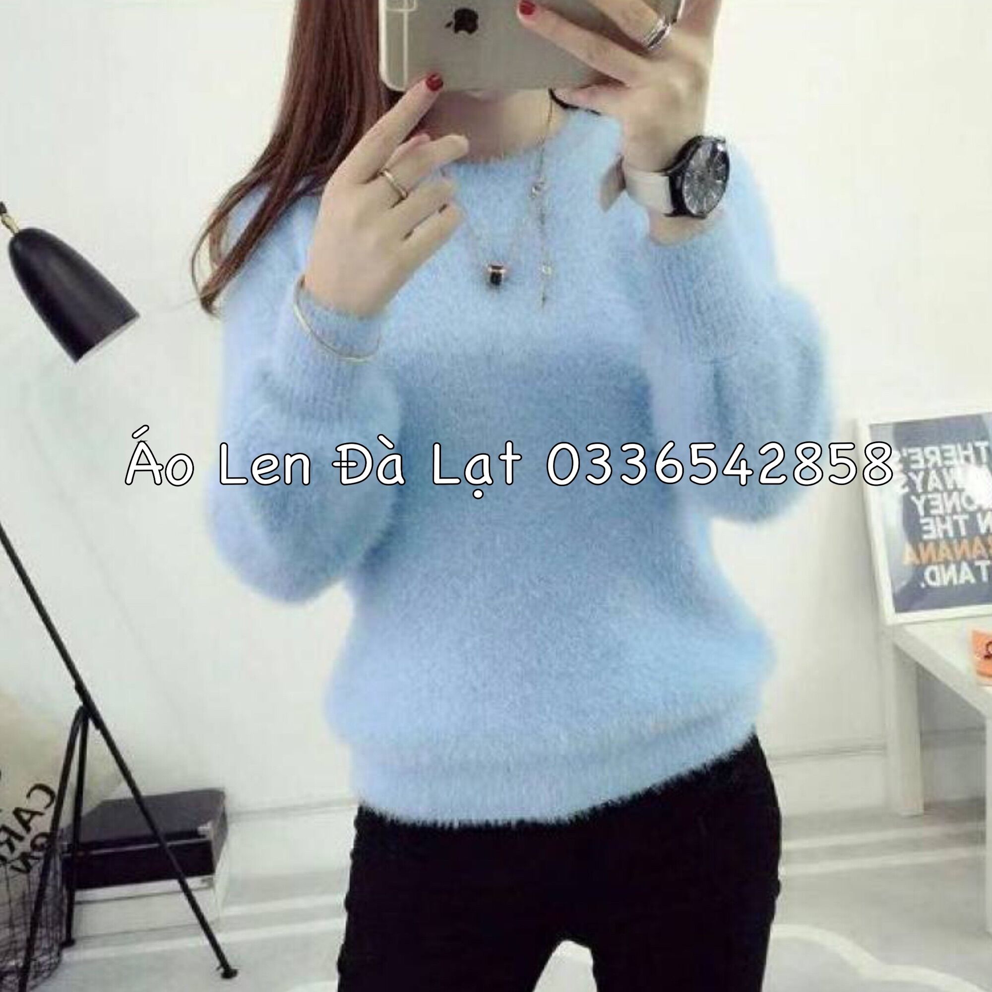 Áo len nữ cổ tròn lông thỏ!