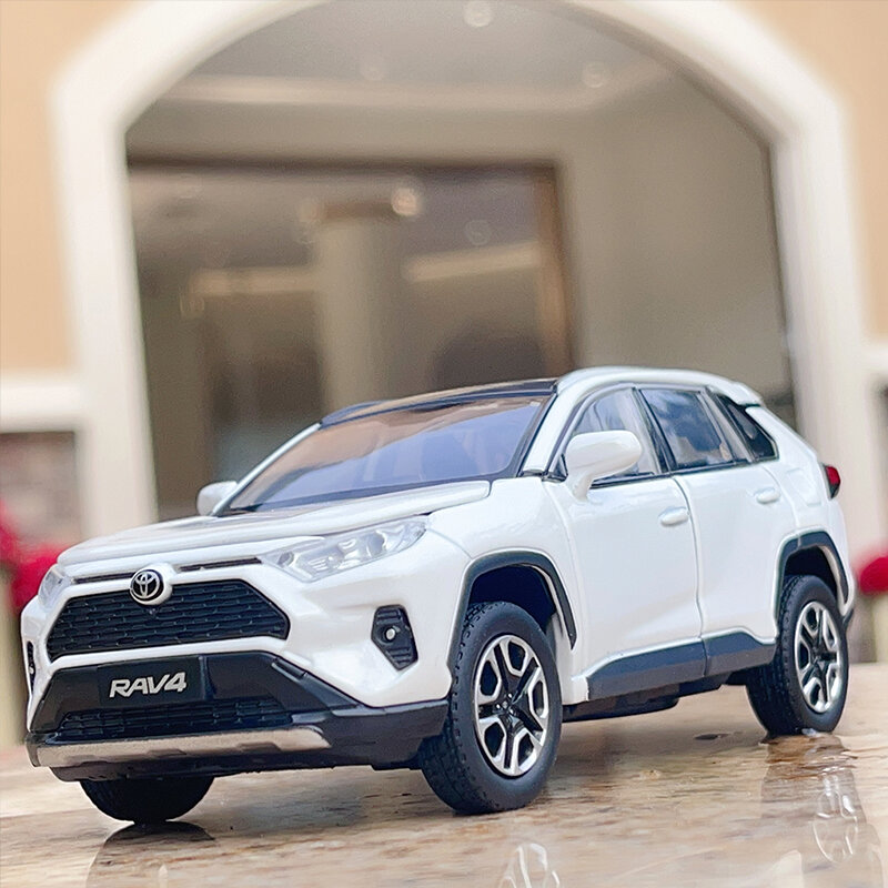 Mô phỏng jkm 1/32 toyota rav4 mô hình xe hợp kim rongfang mô hình giảm xóc tay lái phát âm thanh ánh sáng đồ chơi bé trai xe ô tô