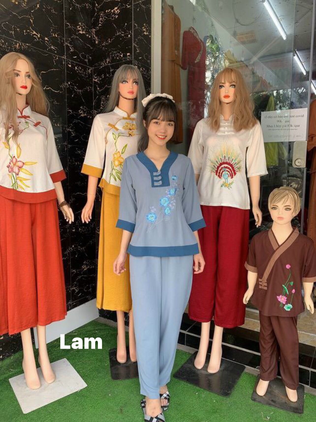Đồ lam đi chùa _ mẫu hoa sa la cổ chữ y