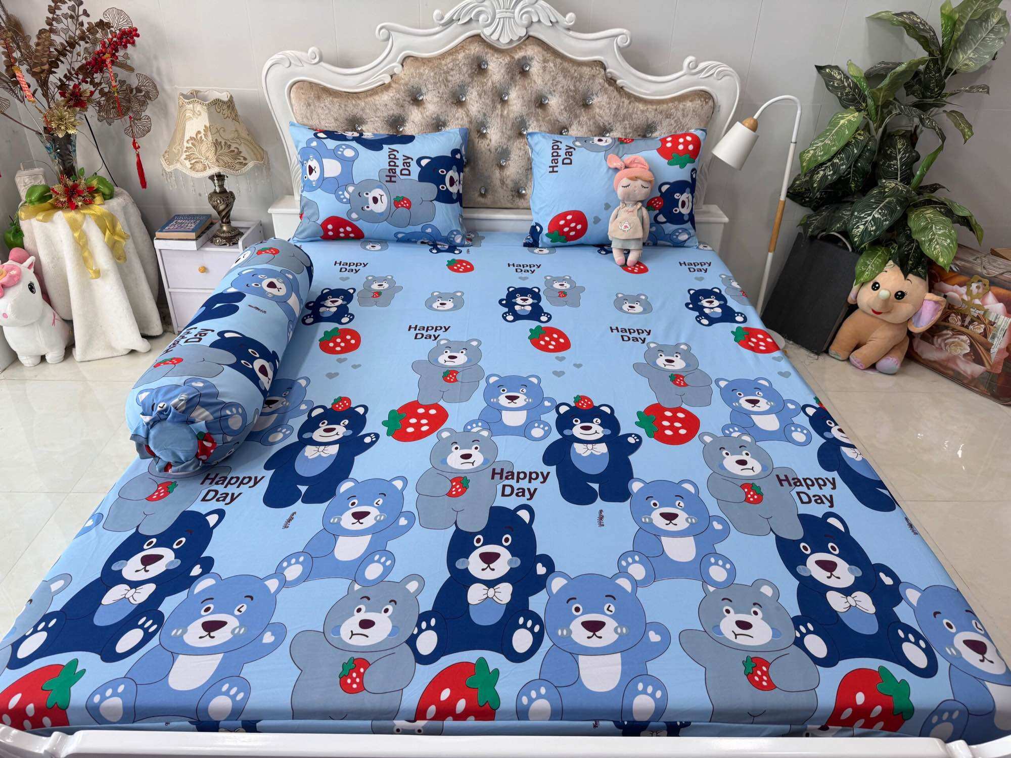 Bộ 4 món drap/ga áo gối ôm dây kéo thun lạnh hàn quốc 3D vạn phát