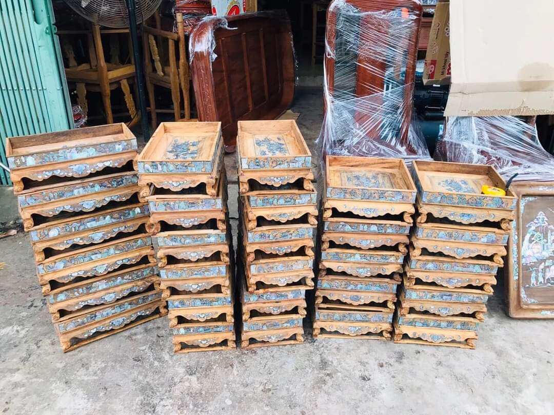 Khay gụ khảm cảnh 35x20cm