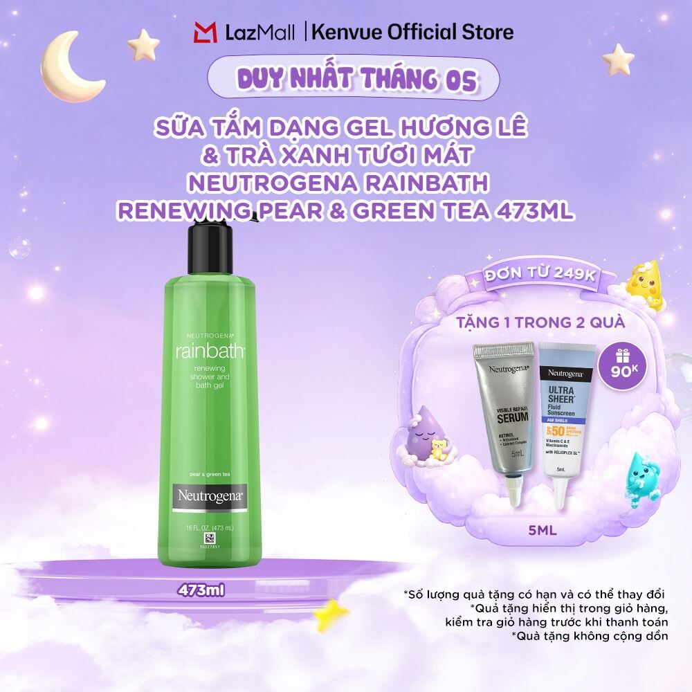 Sữa tắm dạng gel hương lê  trà xanh tươi mát Neutrogena Rainbath Renewing Pear  Green Tea 473ml