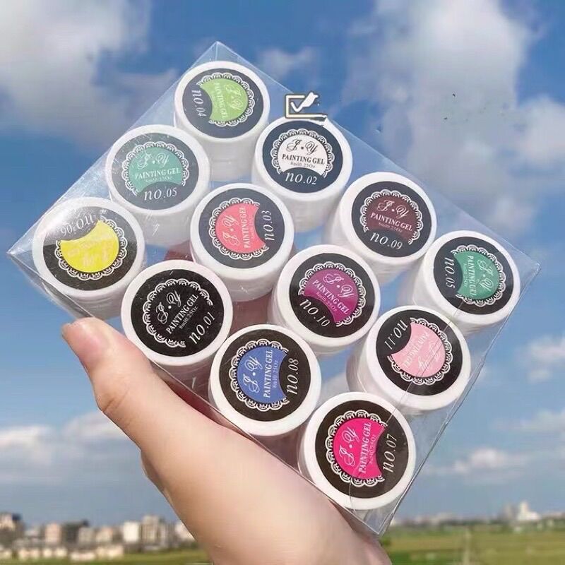 Set màu vẽ nail , bộ 12 hũ gel vẽ móng nhiều màu sắc