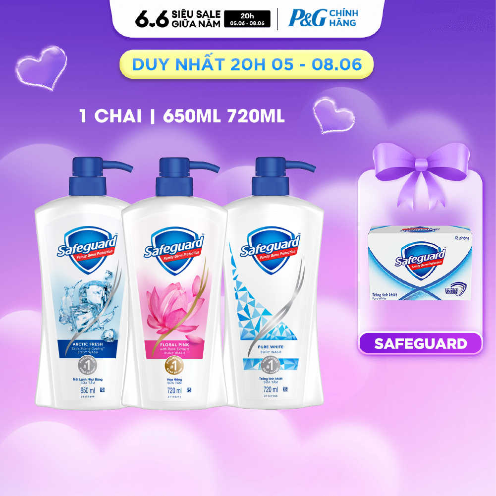 Sữa tắm sạch khuẩn Safeguard Hương Arctic/ Pure White/ Pink Chai 650ml - Thái Lan