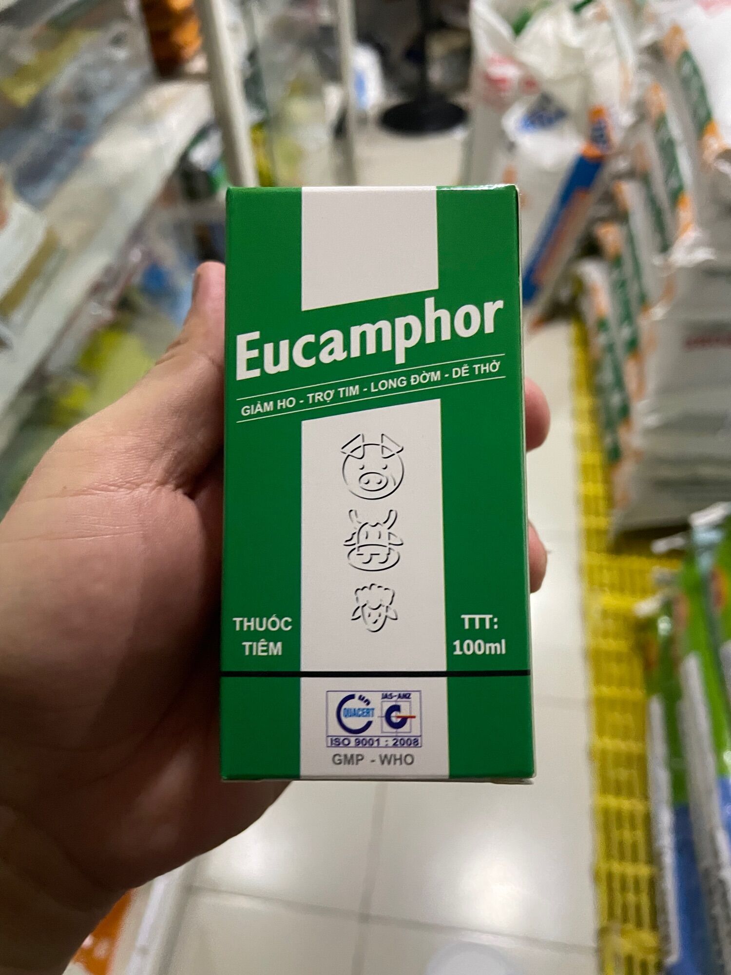 Eucamphor 100ml giảm ho, trợ tim, long đờm, dễ thở cho gia súc, gia cầm