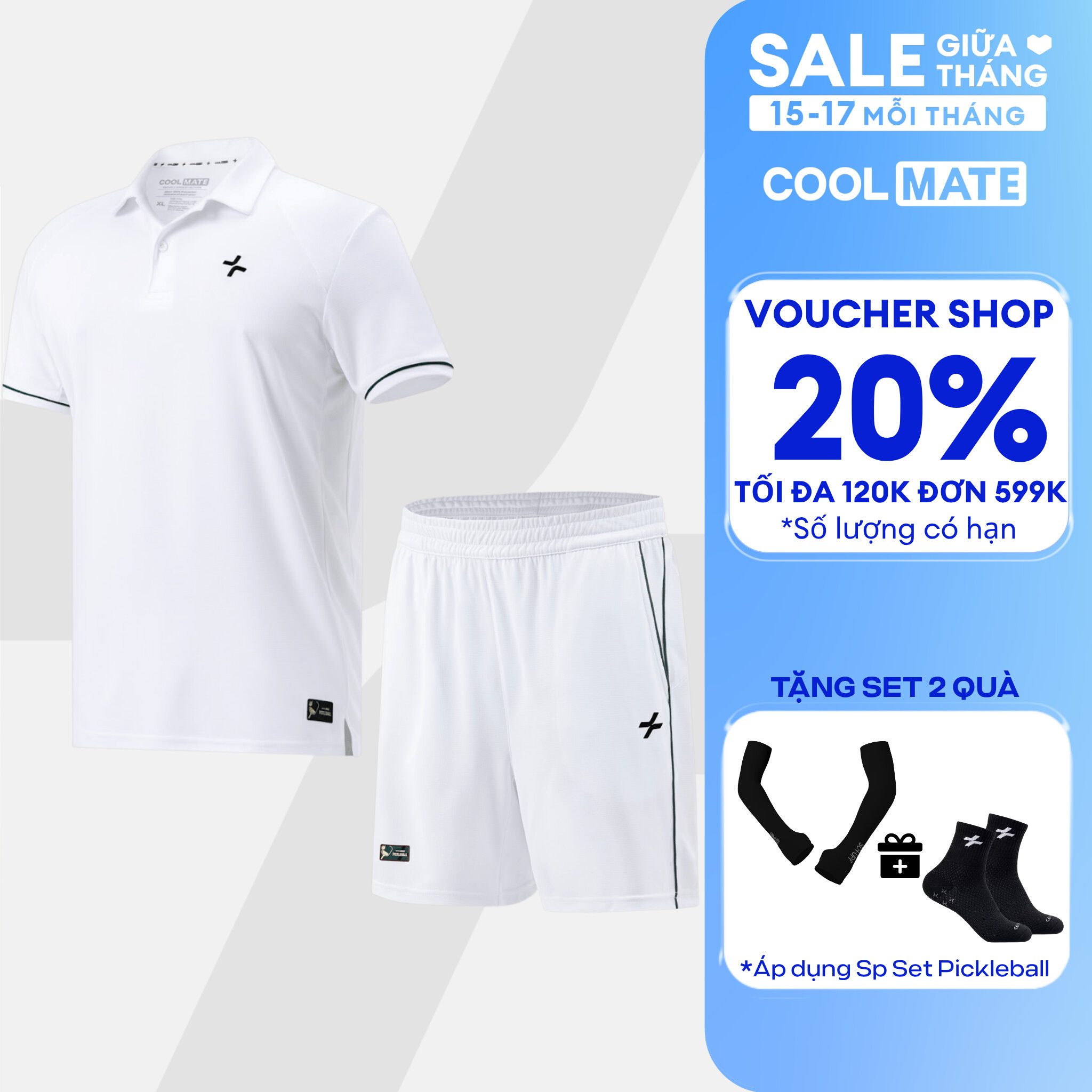 [TẶNG SET 2 QUÀ]Set đồ bộ thể thao nam Pickleball Áo Polo Exdry và Quần Dink Shot Essentials Nhanh khô,Thoáng Khí,Thấm hút Coolmate