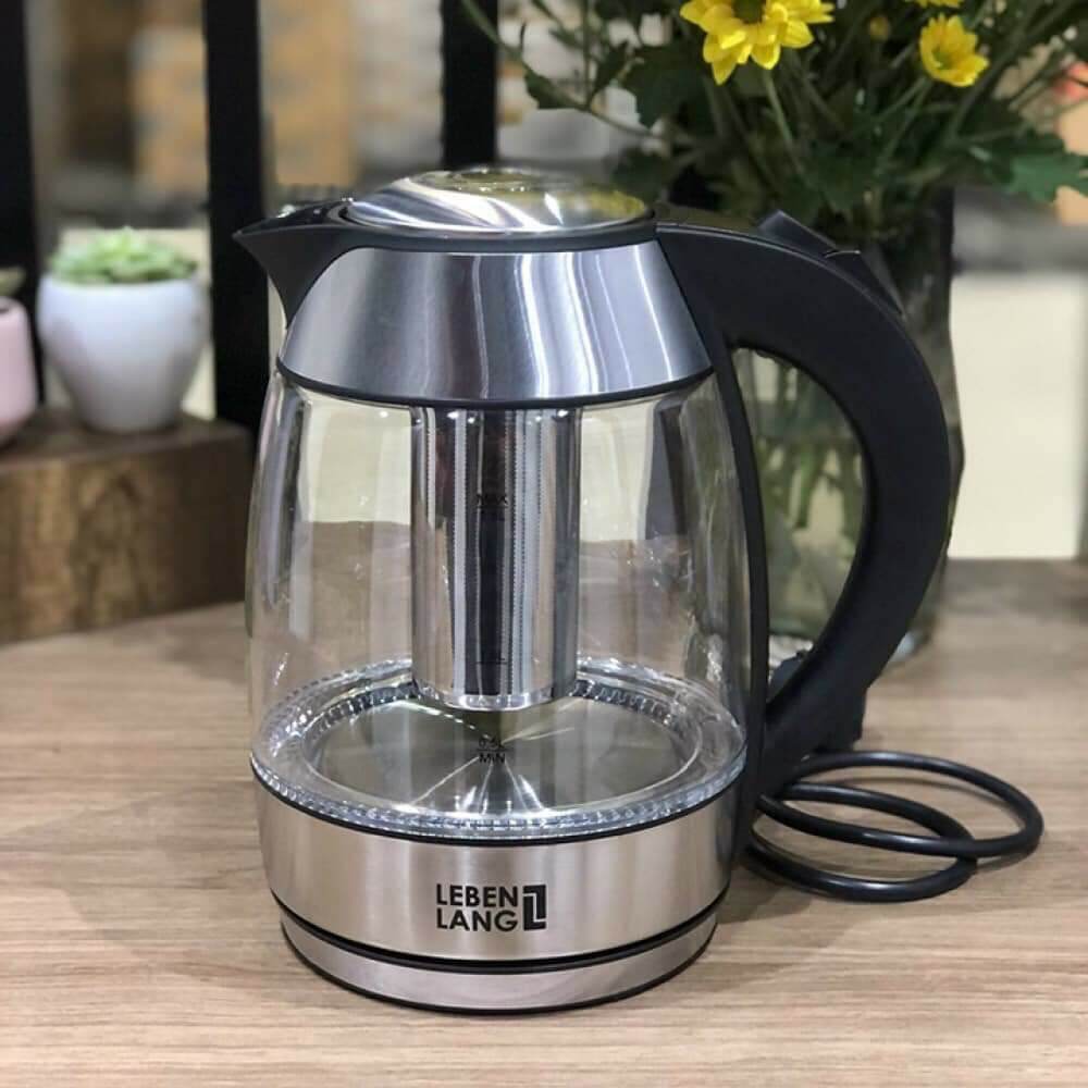Ấm siêu tốc thủy tinh có lõi lọc lebenlang 1,8 lít lbe2819