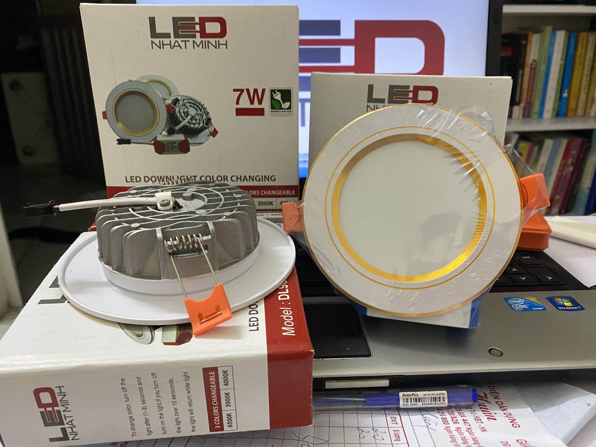 combo 50c đèn âm trần 7w 3 chế độ phi 90
